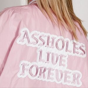 NOS Assholes Live Forever ALF CROSSBONES Unisex Pink Bomber Jacket 3XL